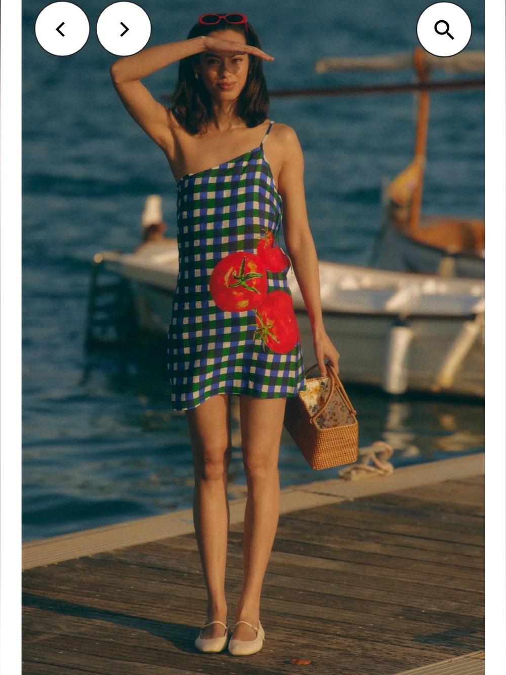 hutch hazy blue check & tomatoe print mini bikini swimwear cover up dress small